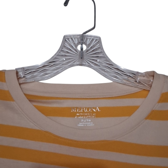 SALE EUC Womens Merona size XL long sleeve yellow and white striped T-shirt. - Picture 2 of 11